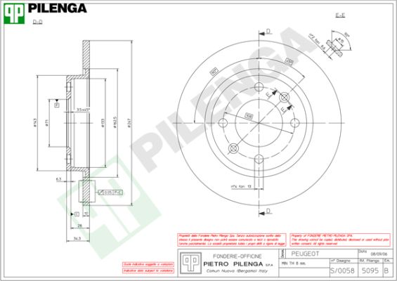 Диск тормозной PILENGA 5095