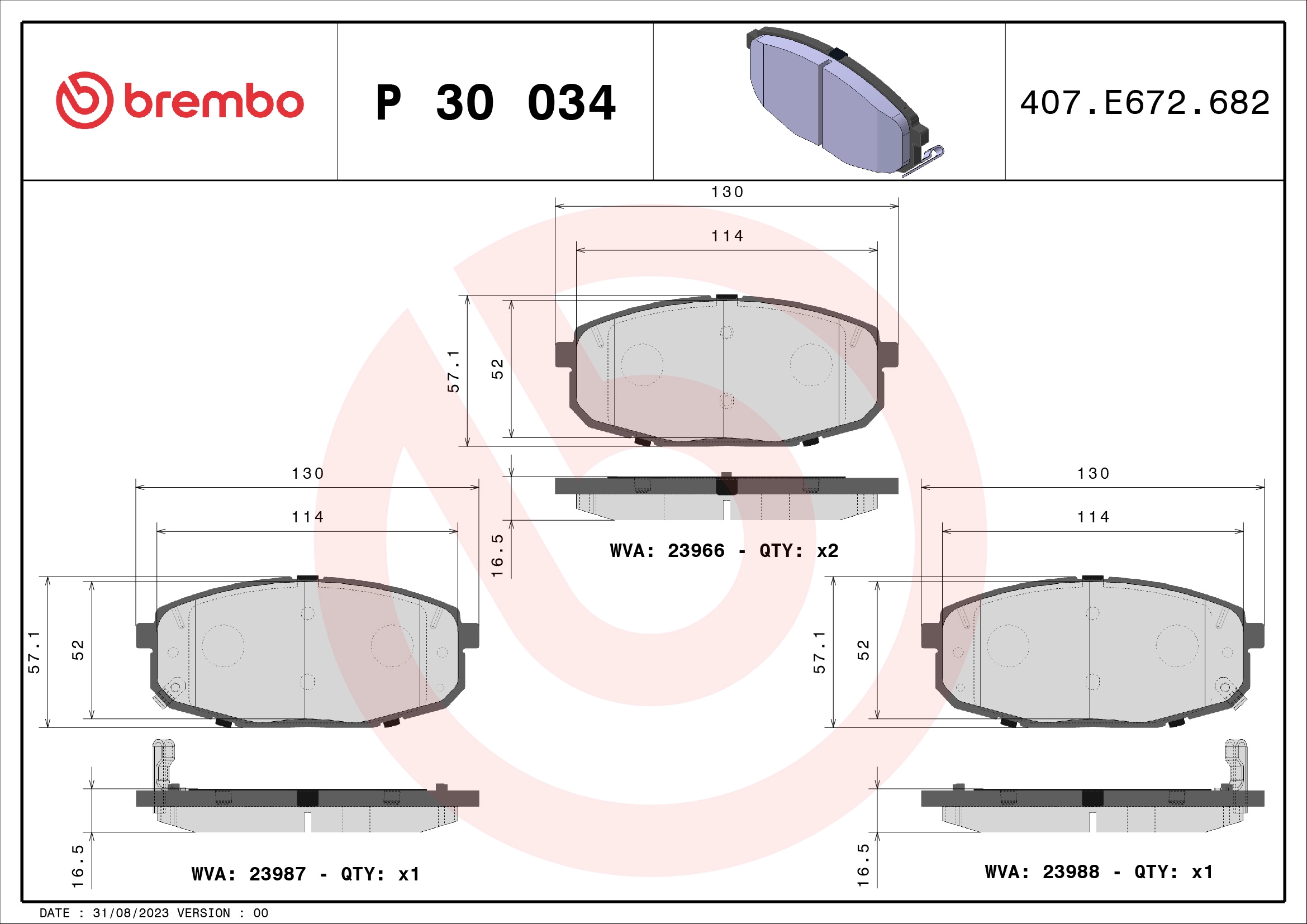 Колодки тормозные дисковые BREMBO P30034X