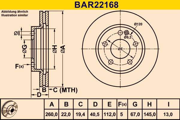 Диск тормозной BARUM BAR22168