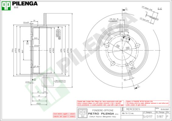 Диск тормозной PILENGA 5187
