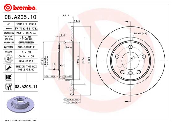 Диск тормозной BREMBO 08.A205.10