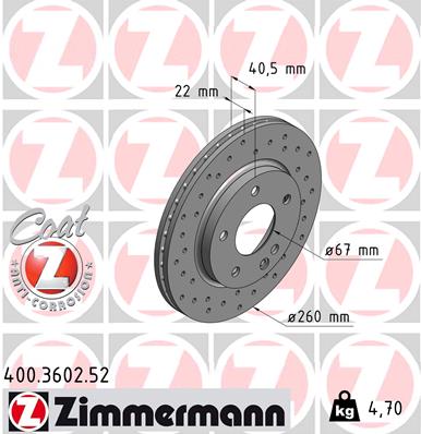 Диск тормозной ZIMMERMANN 400360252