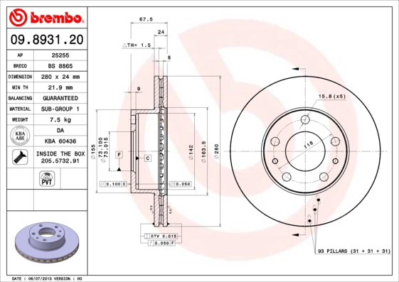 Диск тормозной BRECO BS 8865