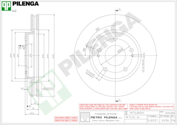 Диск тормозной PILENGA V636