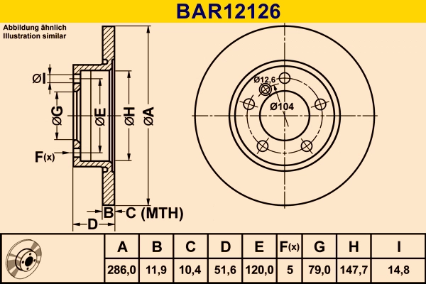 Диск тормозной BARUM BAR12126