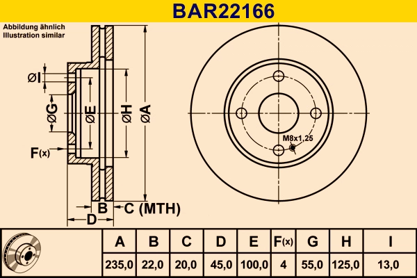 Диск тормозной BARUM BAR22166