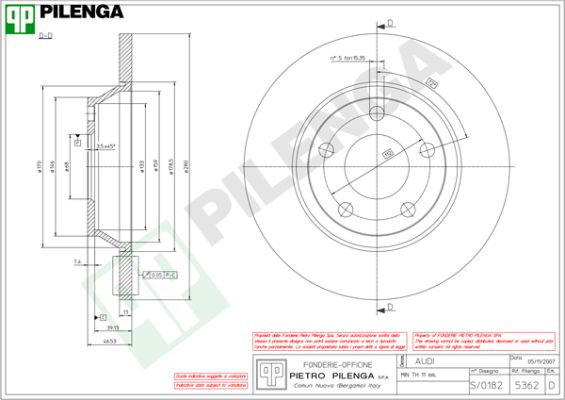 Диск тормозной PILENGA 5362