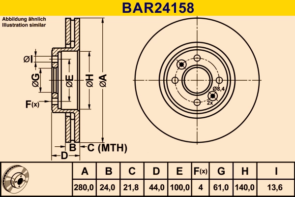 Диск тормозной BARUM BAR24158