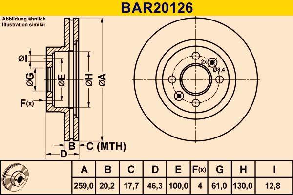 Диск тормозной BARUM BAR20126
