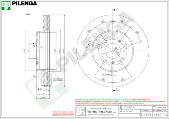 Диск тормозной PILENGA V680