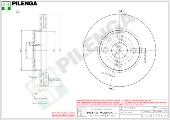 Диск тормозной PILENGA V738