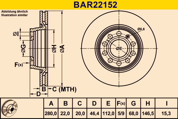 Диск тормозной BARUM BAR22152