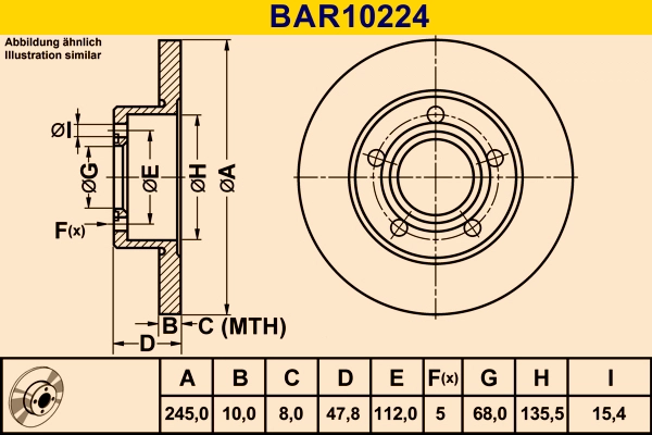 Диск тормозной BARUM BAR10224