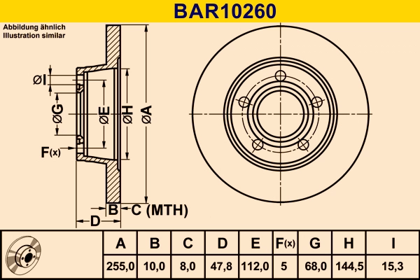 Диск тормозной BARUM BAR10260