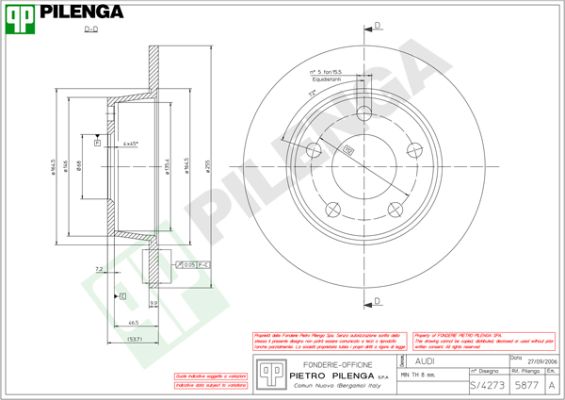 Диск тормозной PILENGA 5877