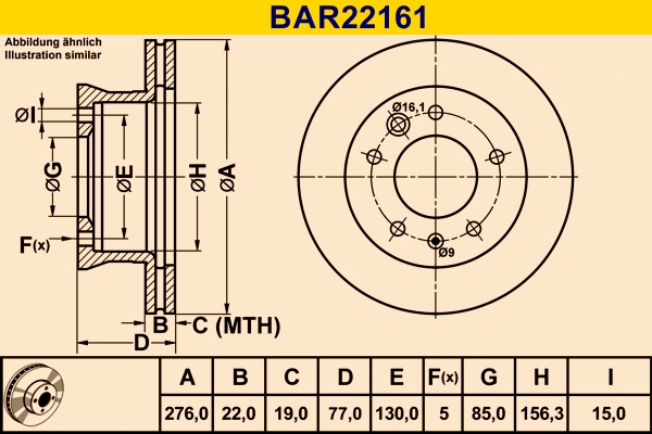Диск тормозной BARUM BAR22161