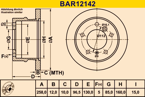 Диск тормозной BARUM BAR12142