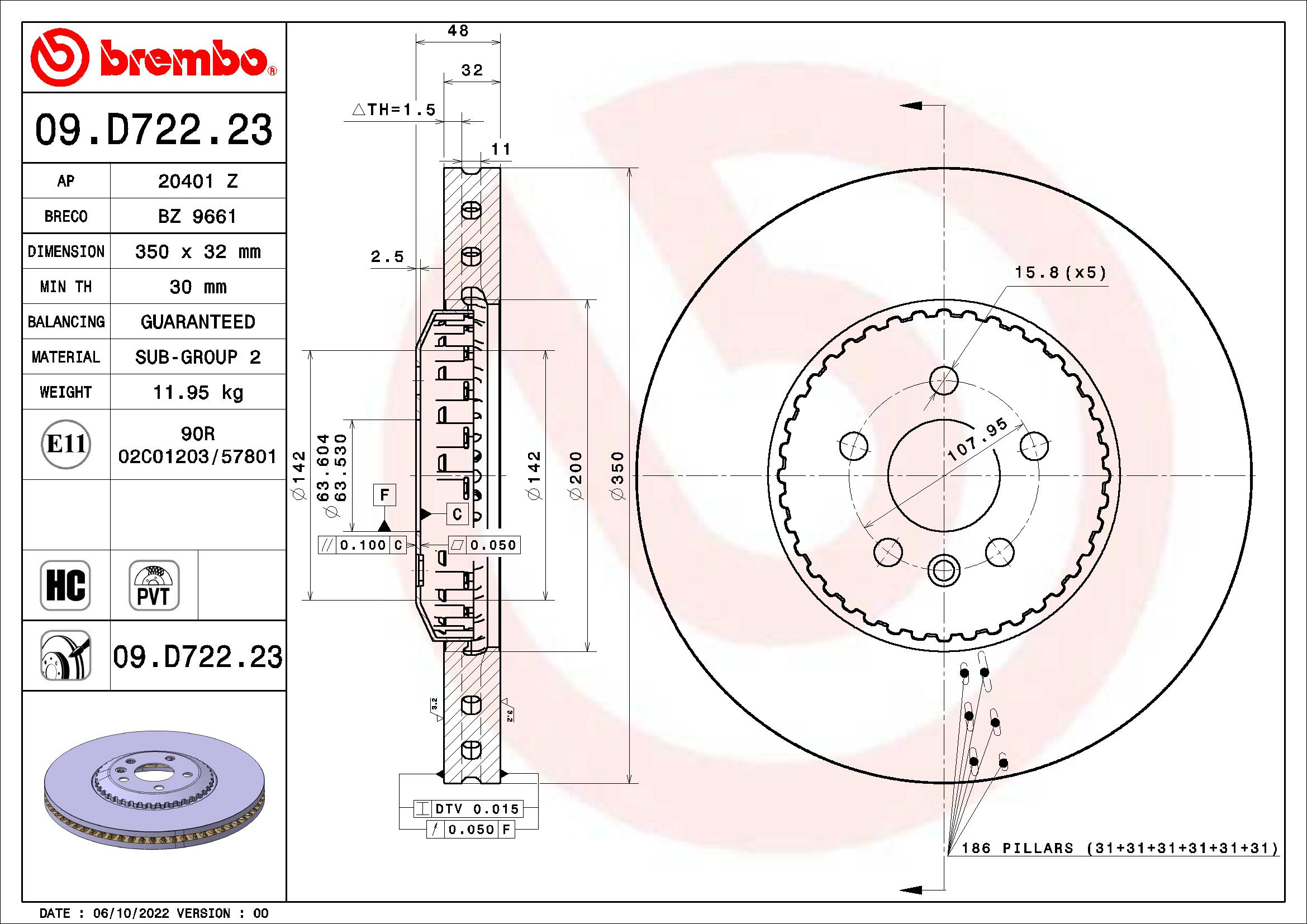 Тормозной диск BREMBO 09.D722.23