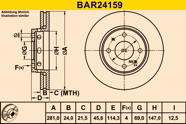 Диск тормозной BARUM BAR24159