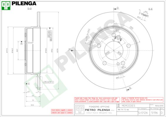 Диск тормозной PILENGA 5196