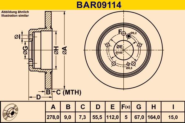 Диск тормозной BARUM BAR09114