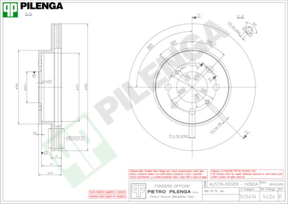 Диск тормозной PILENGA V424