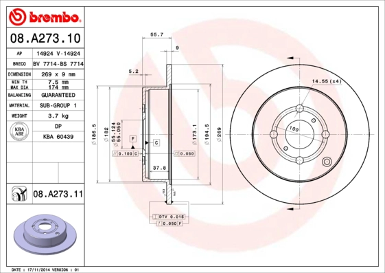 Диск тормозной BRECO BS 7714