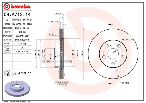 Диск тормозной BREMBO 09.A713.14
