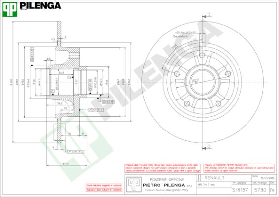 Диск тормозной PILENGA 5730