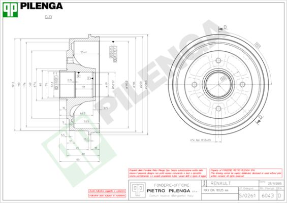 Барабан тормозной PILENGA 6043