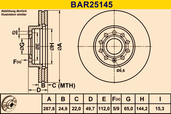 Диск тормозной BARUM BAR25145