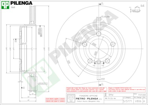 Диск тормозной PILENGA V806