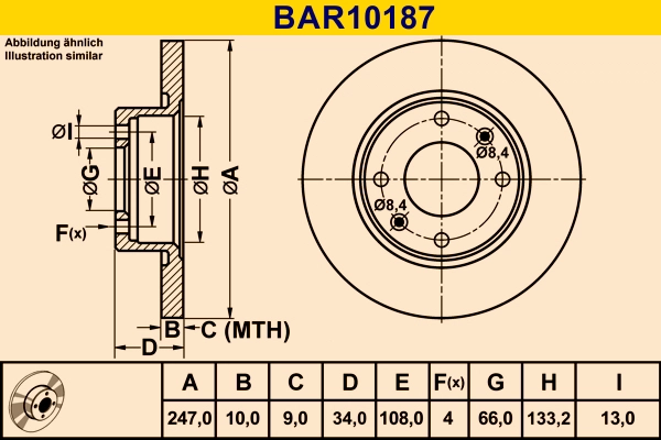 Диск тормозной BARUM BAR10187