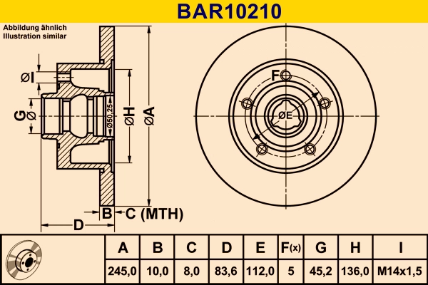 Диск тормозной BARUM BAR10210
