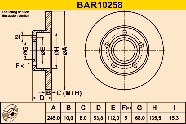 Диск тормозной BARUM BAR10258