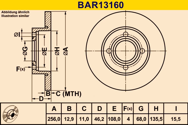 Диск тормозной BARUM BAR13160