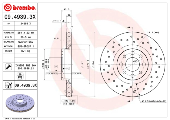 Диск тормозной BREMBO 09.4939.3X