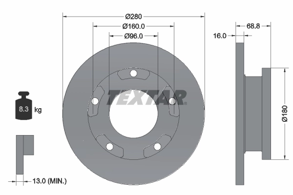 Диск тормозной с покрытием pro 280x16 TEXTAR 92159103