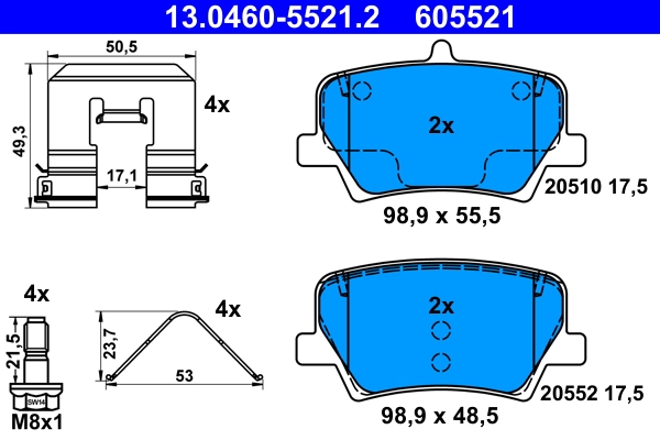 Тормозные колодки зад geely tugellavolvo xc40 19- ATE 13.0460-5521.2