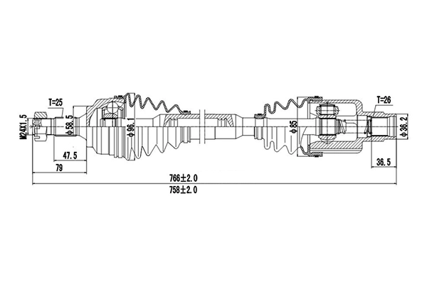 Полуось привода колеса DYNAMATRIX-KOREA DDS210267