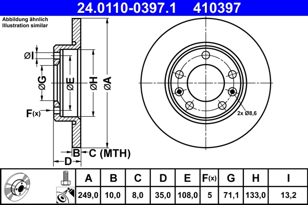 Тормозной диск peugeot 308 ii (lb lp lw lh l3) (2013 - ) ATE 24.0110-0397.1