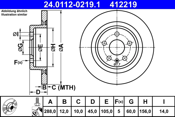 Тормозной диск зад. 288 mm opel astra k (b16) (2015 - ) ATE 24.0112-0219.1