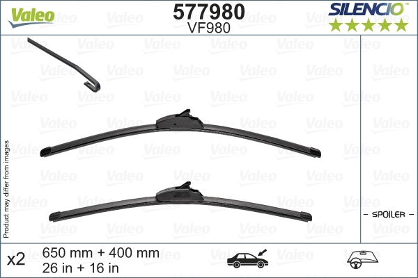 Щетки стеклоочистителя (650/400mm) kia sportage/rio/hyundai tucson 15- VALEO 577980