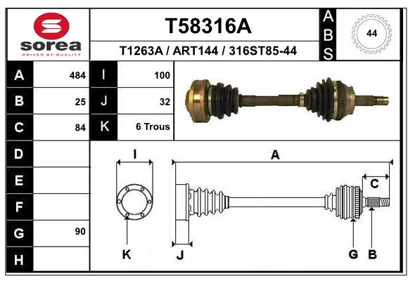 Приводной вал EAI T58316A