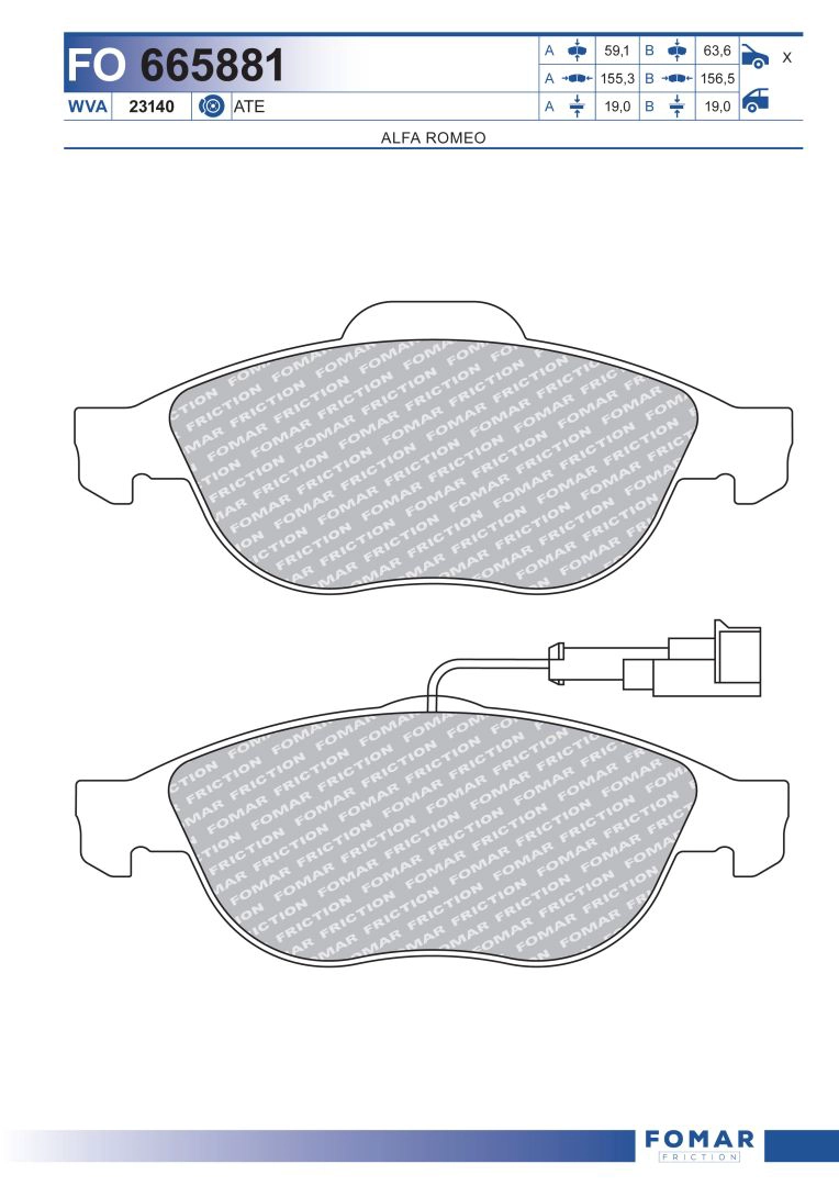 Комплект тормозных колодок дисковый тормоз FOMAR FRICTION FO 665881
