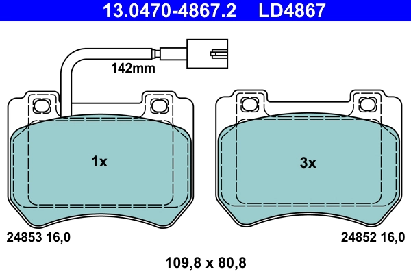 Комплект тормозных колодок дисковый тормоз ate ceramic ATE 13.0470-4867.2