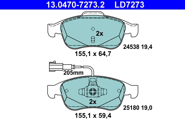 Комплект тормозных колодок дисковый тормоз ate ceramic ATE 13.0470-7273.2