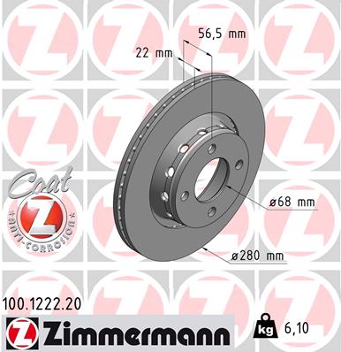 Тормозной диск coat z ZIMMERMANN 100.1222.20