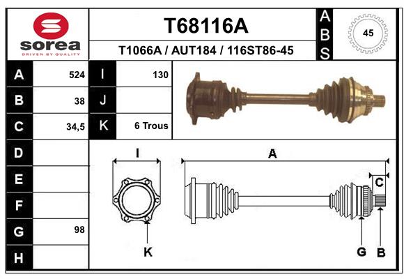 Приводной вал EAI T68116A