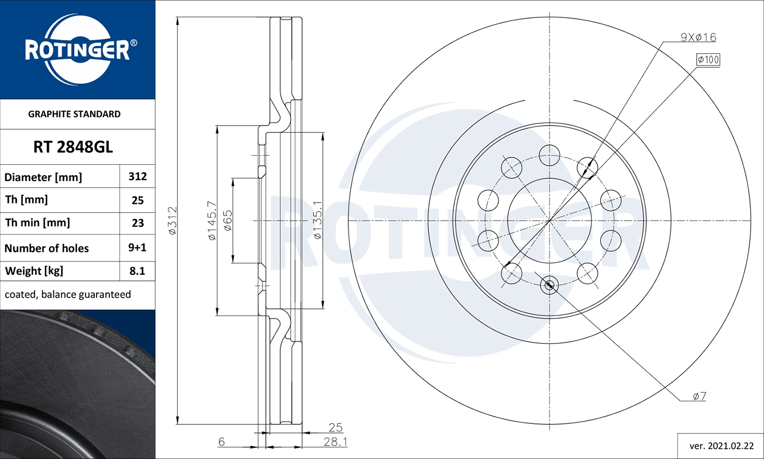 Тормозной диск graphite line ROTINGER RT 2848-GL
